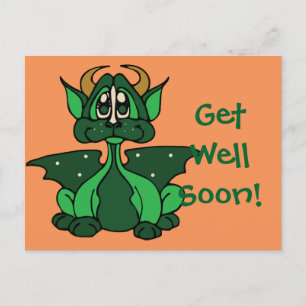 Postale Adorable Dragon Bébé Vert Se Bien Bientôt Carte Po