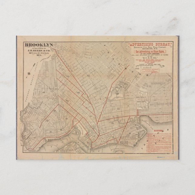 Postale Affiche de carte ancienne de Brooklyn (Devant)