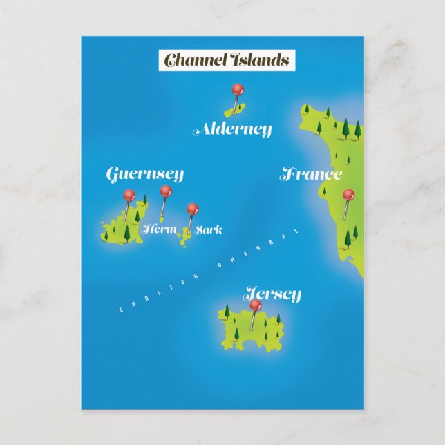 Postale Affiche de carte des îles Anglo-Normandes. (Devant)