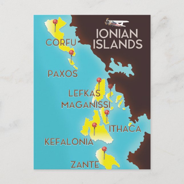 Postale Affiche de carte des îles Ioniennes. (Devant)