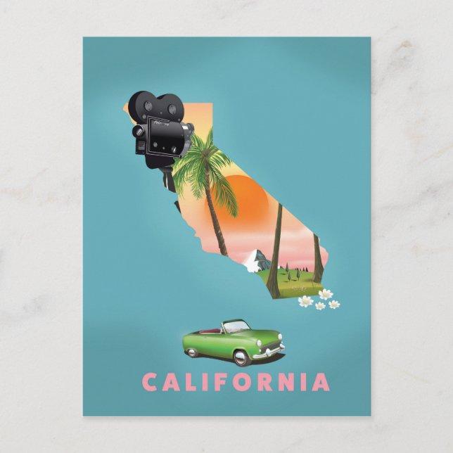 Postale Affiche de carte illustrée de Californie (Devant)