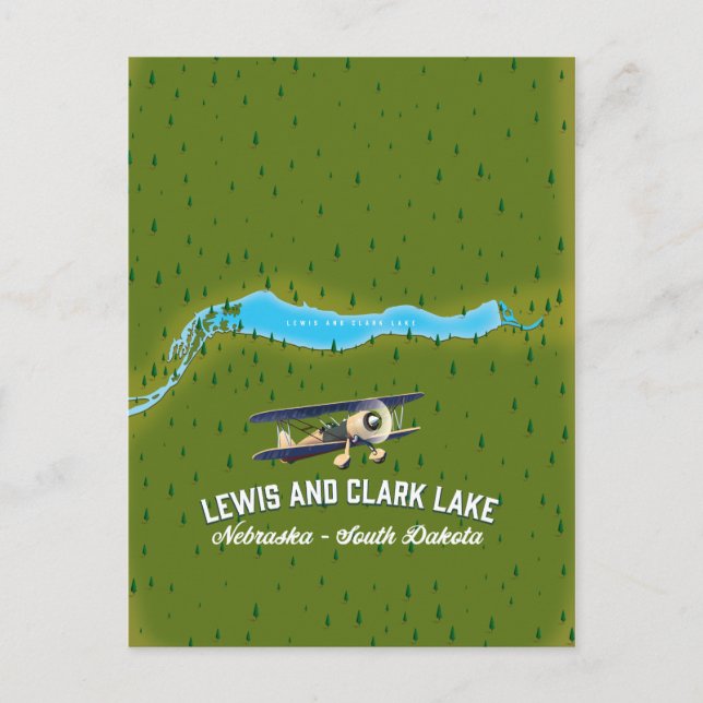 Postale affiche de la carte de lewis et clark Lake. (Devant)
