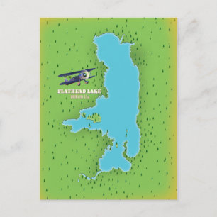 Postale Affiche de voyage carte du lac Flathead Montana Ét