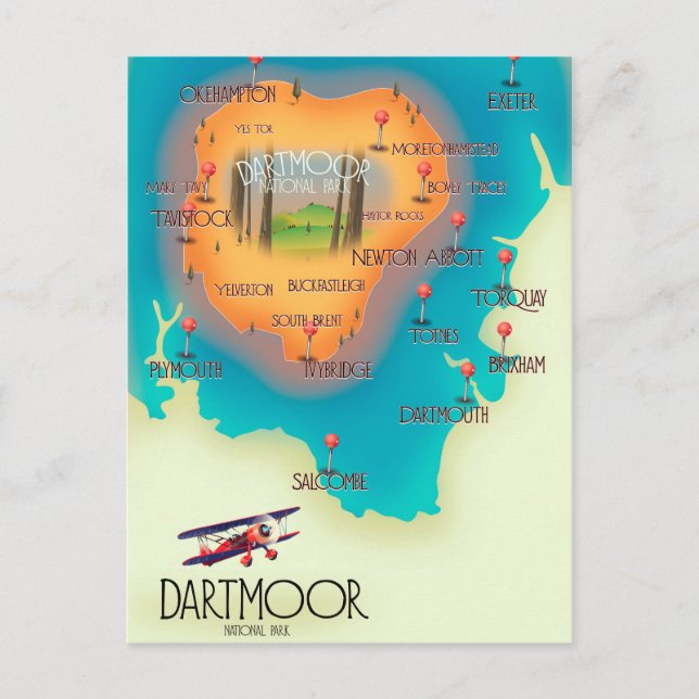 Postale Affiche de voyage carte du parc national de Dartmo (Devant)