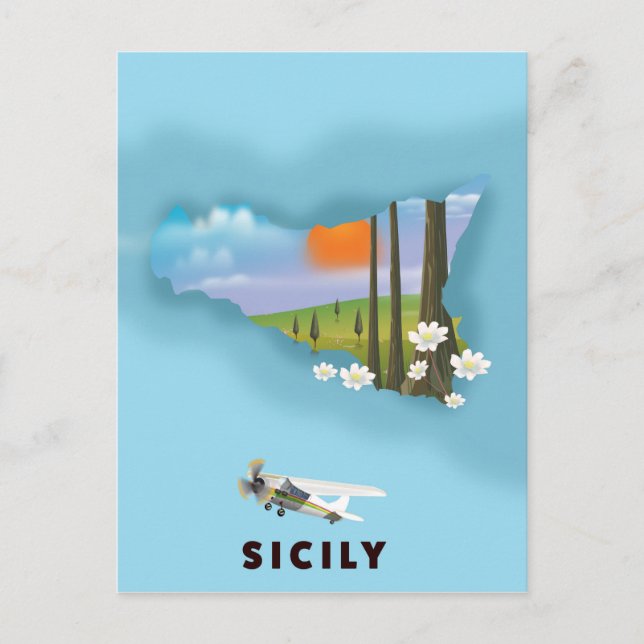 Postale Affiche de voyage carte illustrée de Sicile (Devant)