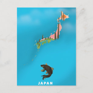 Postale Affiche de voyage carte illustrée du Japon.