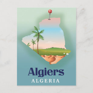 Postale Affiche de voyage de la carte algérienne d'Alger