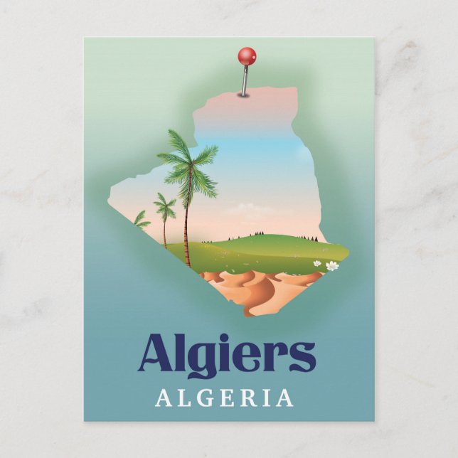 Postale Affiche de voyage de la carte algérienne d'Alger (Devant)