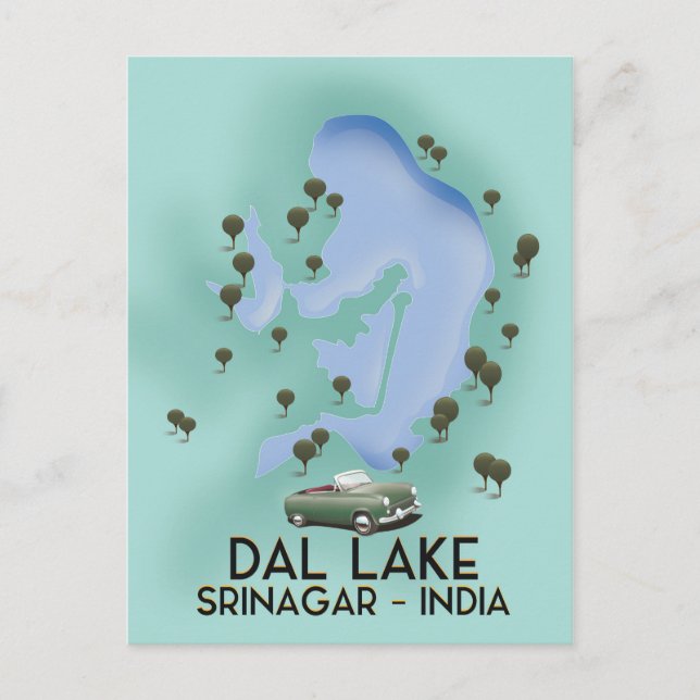 Postale Affiche de voyage du lac Dal, Srinagar, Inde Carte (Devant)