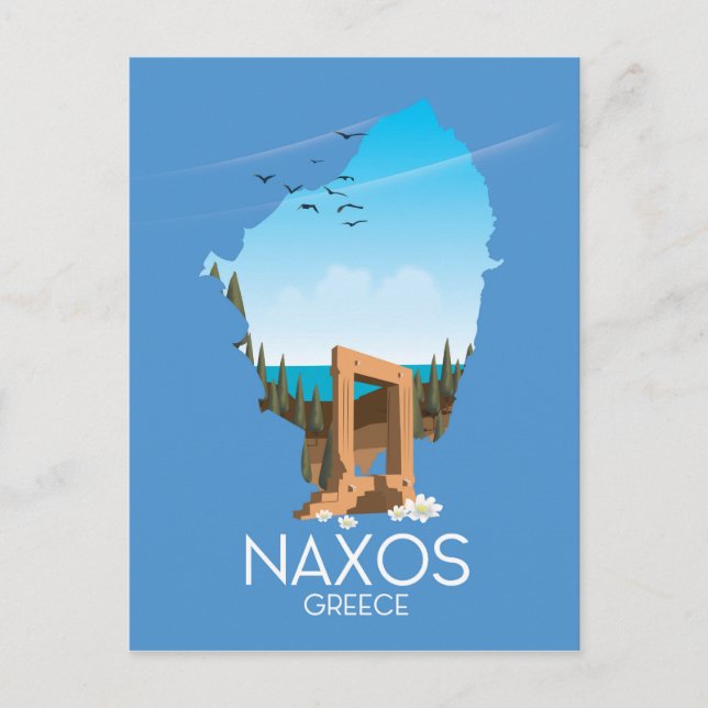 Postale Affiche de voyage grecque carte de Naxos. (Devant)