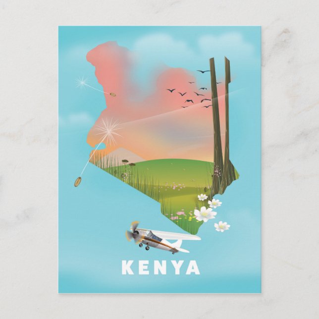 Postale Affiche de voyage illustration carte du Kenya. (Devant)