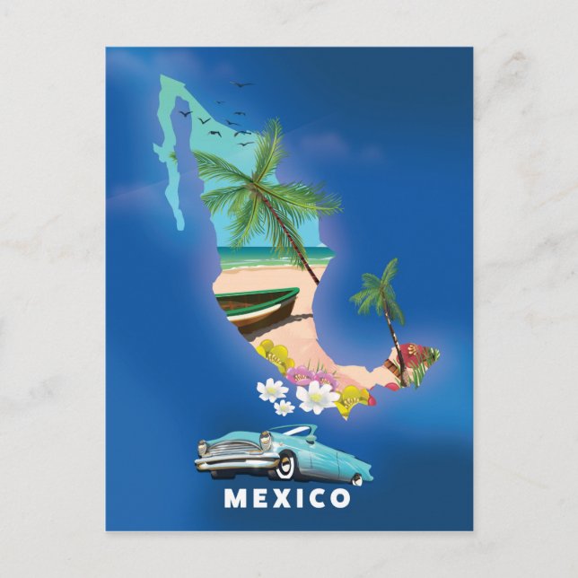 Postale Affiche de voyage illustration carte du Mexique. (Devant)