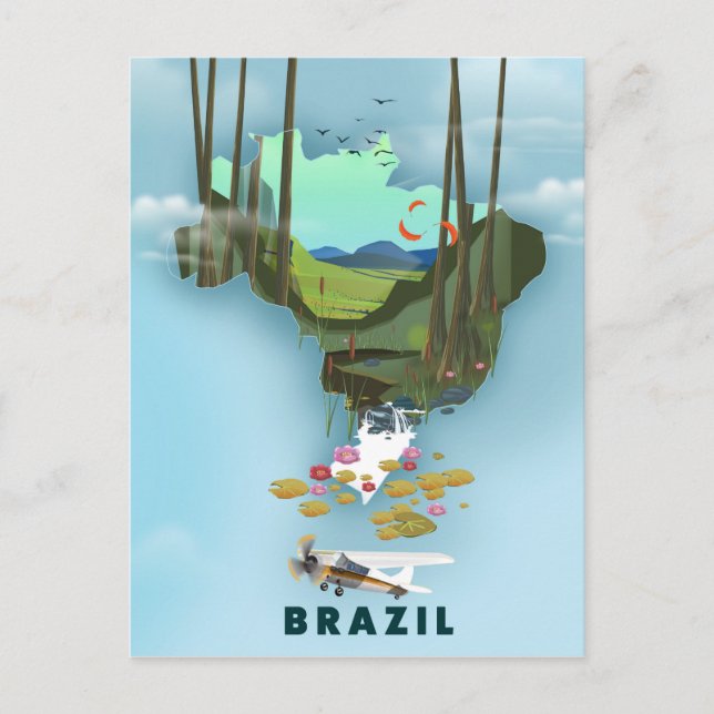 Postale Affiche de voyage illustrée carte du Brésil (Devant)