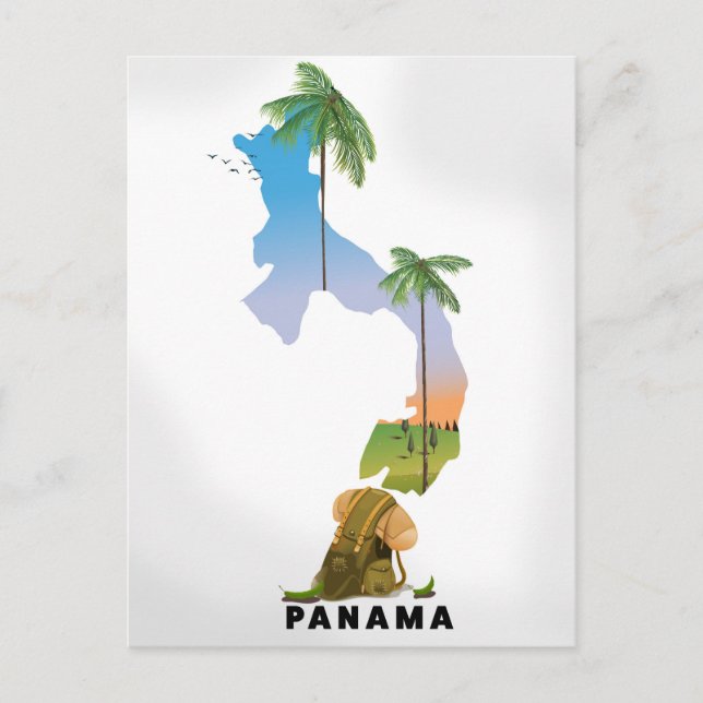 Postale Affiche de voyage illustrée carte du Panama. (Devant)