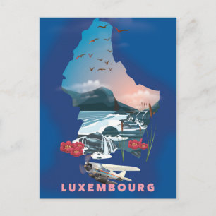 Postale Affiche de voyage illustrée de la carte du Luxembo