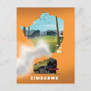 Postale Affiche de voyage illustrée de la carte du Zimbabw