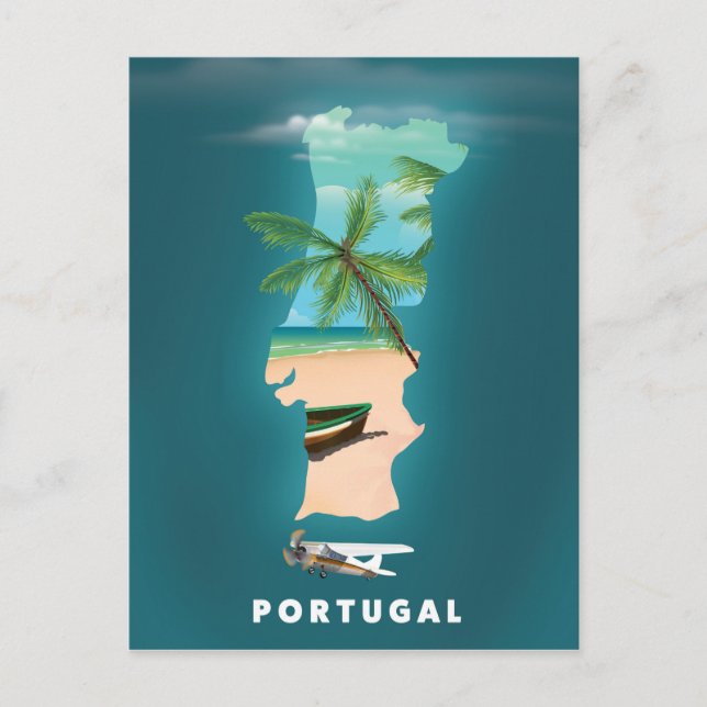 Postale Affiche de voyage impression carte du Portugal. (Devant)