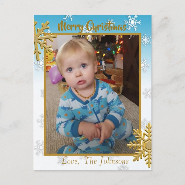 Postale Ajouter une photo à cette carte de Noël bleue (Devant)