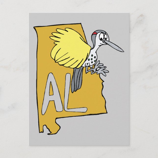 Postale Alabama AL Carte et Yellowhammer Caricature de pic (Devant)