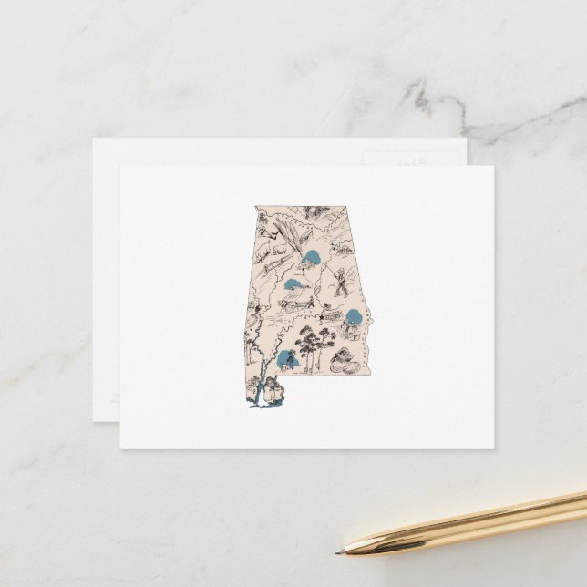 Postale Alabama Carte Vintage de l'image Antique Graphique (Devant/Arrière en situation)