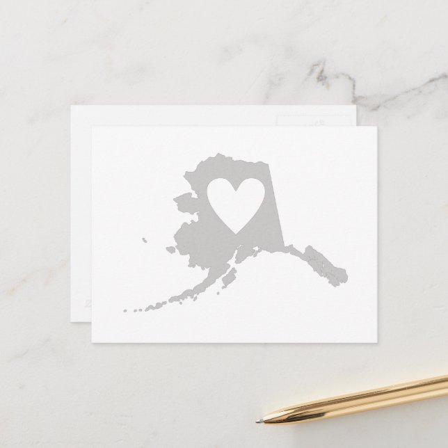 Postale Alaska Carte Forme Grey Coeur Coupe Alaskan (Devant/Arrière en situation)