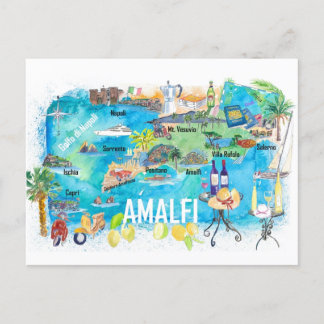 Postale Amalfi Italie Illustré Carte de Voyage Méditerrané