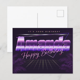 Postale Amanda Prénom Carte violette Anniversaire