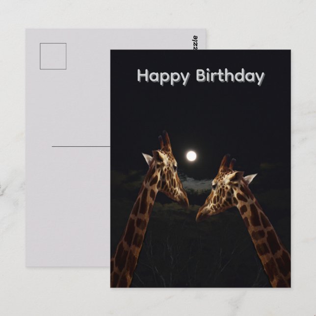 Postale Amour de girafe sous le clair de lune, Carte de vœ (Devant / Derrière)