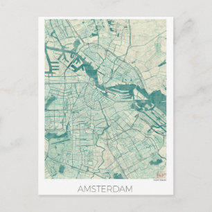 Postale Amsterdam Carte Bleue Aquarelle Vintage