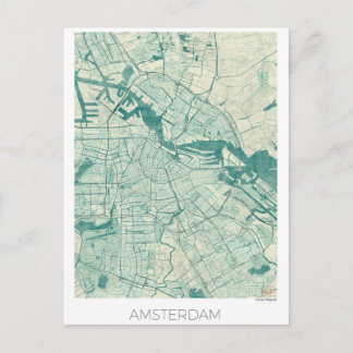 Postale Amsterdam Carte Bleue Aquarelle Vintage