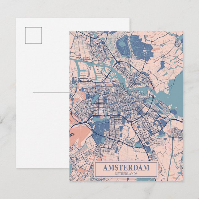 Postale Amsterdam Pays-Bas Carte De Ville Ventée Voyage (Devant / Derrière)