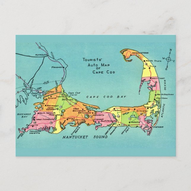 Postale Ancienne carte du Cap Cod (Devant)