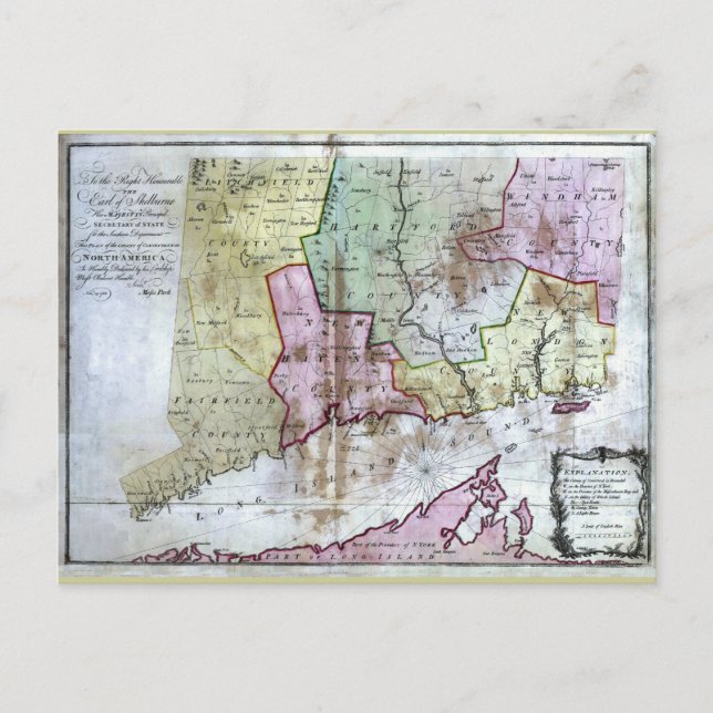 Postale Ancienne carte du Connecticut 1766 (Devant)