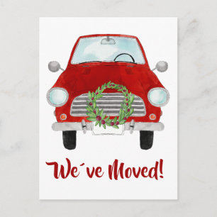 Postale Annonce d'adresse Voiture rouge avec Christ Carte