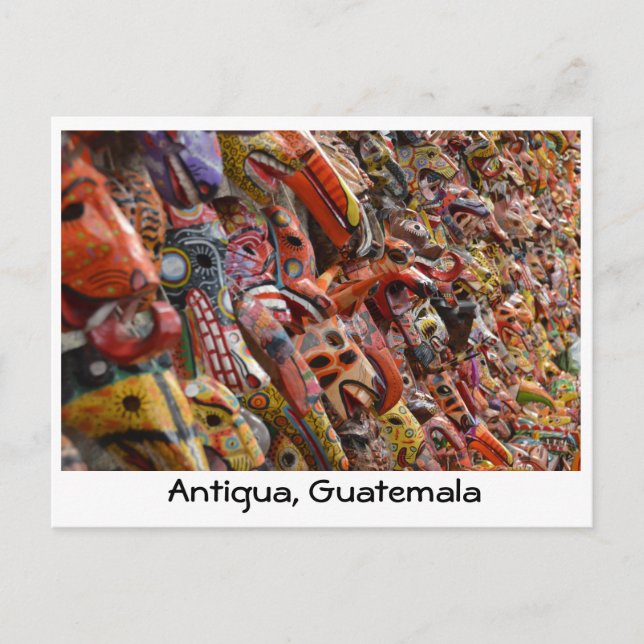 Postale Antigua, Guatemala Maya Masques en bois Carte post (Devant)