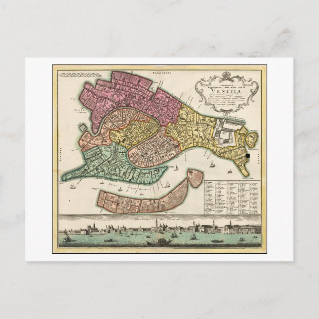 Postale Antique 1729 Carte de Venise, Italie, (Devant)