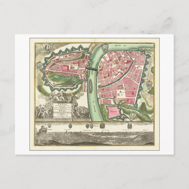 Postale Antique 1730 Carte de Prague, République tchèque, (Devant)