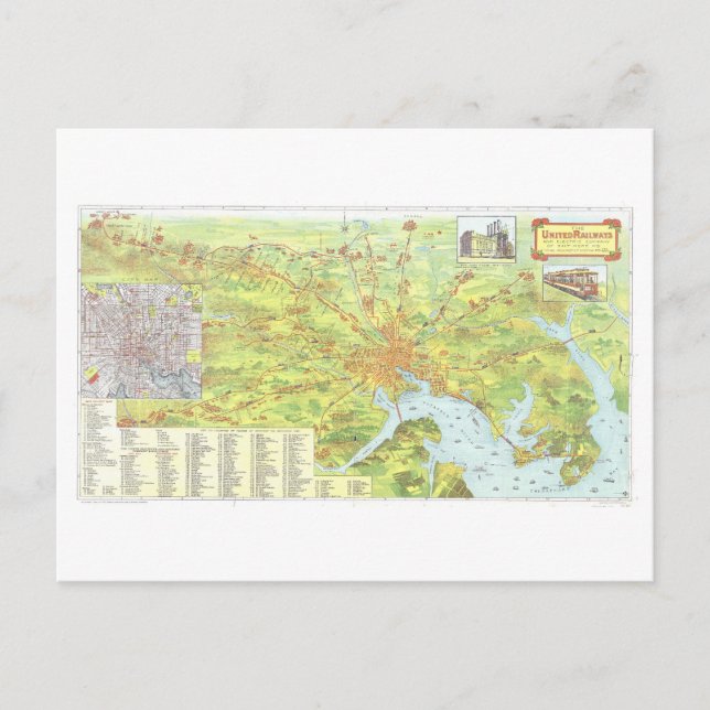 Postale Antique 1910 United Railways Carte de Baltimore (Devant)