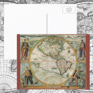 Postale Antique carte du Vieux Monde des Amériques, 1597