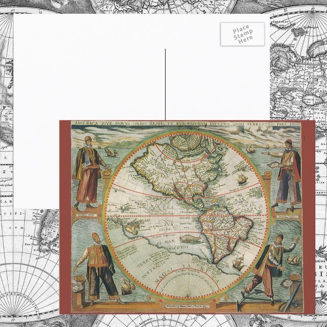 Postale Antique carte du Vieux Monde des Amériques, 1597 (Créateur téléchargé)