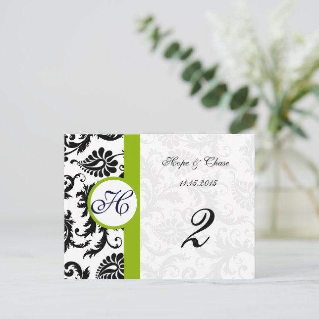 Postale Apple Green Trier noir Damask Tableau Numéro Carte (Debout devant)