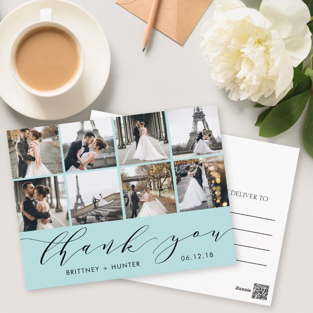 Postale Aqua Calligraphie Script 8 Photo Merci Carte posta (Créateur téléchargé)