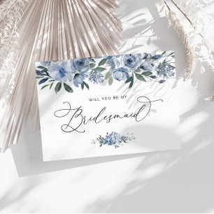 Postale aquarelle bleu floral voulez-vous être carte de fe