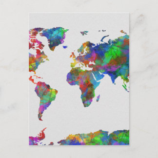 Postale aquarelle de la carte mondiale
