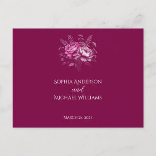 Postale Aquarelle Magenta Peony-RSVP-Mariage- Carte postal