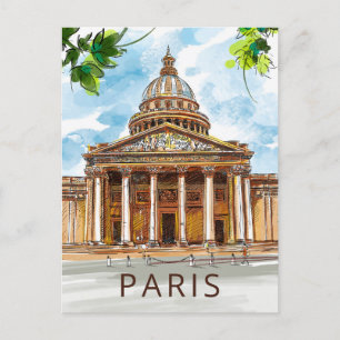 Postale Aquarelle Paris Panthéon Sketch Painting Carte pos