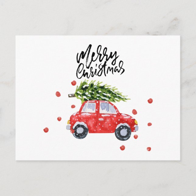 Postale Arbre de Noël sur la carte rouge (Devant)
