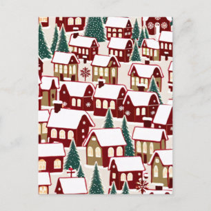 Postale Arbre de Noël village de Noël neige carte RSVP