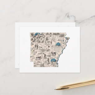 Postale Arkansas Carte Vintage Carte de l'état antique