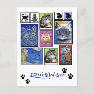 Postale Art Chat vintage, Louis Wain, Carte de vacances pl